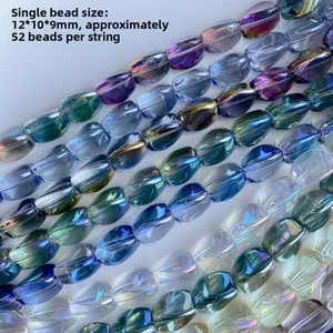 Iridescent glass loose beads with AB coating for DIY jewelry making 12x10mm 52pcs