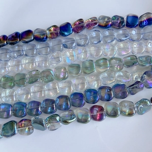 Iridescent laser glass square cube beads for DIY jewelry making and craft projects