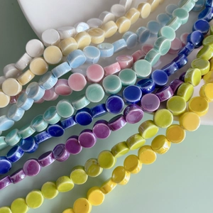 Handmade Ceramic Flat Round Beads Multicolor Glazed Porcelain Spacer Beads For DIY Jewelry Necklace Bracelet Making Accessories
