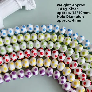 Perline colorate a pois in ceramica fatte a mano per gioielli fai da te 12x10mm