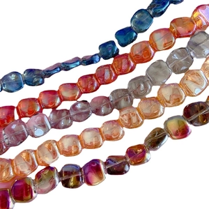 Irregular rainbow plated glass beads with iridescent finish for DIY jewelry making