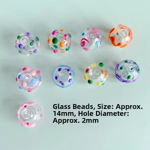 Hand-painted 14mm hollow glass lampwork beads with colorful spiral patterns for DIY jewelry