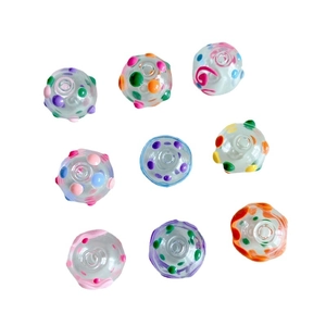 Colorful DIY glass beads with polka dots and spiral patterns for jewelry making
