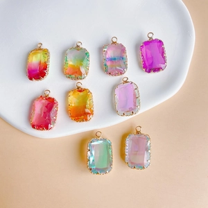 Rectangle gradient crystal pendants with gold plated edges for DIY jewelry making