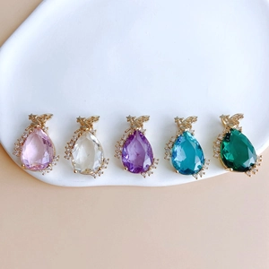 Waterdrop angel pendants in five colors with gold plating and faceted glass stones