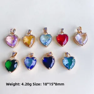 Pendentifs cœur en pierre colorée avec sertissage en cuivre doré pour bijoux DIY
