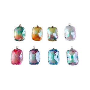 Set of 8 rectangular gradient crystal pendants with gold metal edges for DIY jewelry making