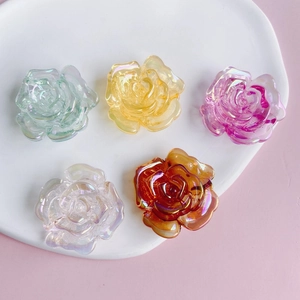 DIY colorful iridescent acrylic rose flower charms in multiple colors for phone case decor