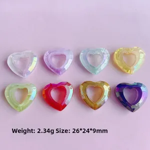 Colorful faceted acrylic heart pendants with hollow center for DIY jewelry making