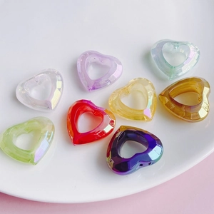 Heart Shaped Resin Pendants Faceted Cut Iridescent Aurora Acrylic Beads For DIY Jewelry Making Necklaces Earring Findings