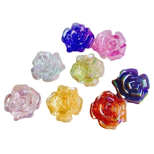 DIY colorful iridescent acrylic rose flower charms in eight vibrant gradient colors
