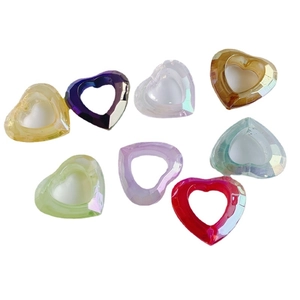 Set of 8 colorful faceted acrylic heart pendants with hollow center for DIY jewelry making