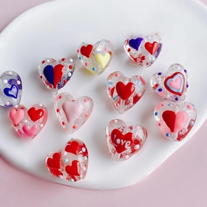 Handmade Hand-Painted Heart Shape Glass Beads For DIY Jewelry Making Colorful Polka Dot Love Pattern Crafts Loose Beads