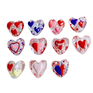 DIY colorful transparent heart beads with hand-painted dots and love letters for jewelry