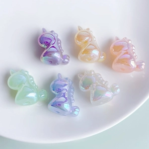 Cute Iridescent Resin Unicorn Pendants For DIY Jewelry Making Colorful Artificial Pearl Luster Animal Beads Craft Handmade Accessories