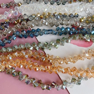 Faceted geometric square crystal beads in champagne and blue for DIY jewelry making