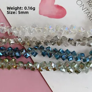 5mm geometric faceted square glass crystal beads in multi-color sets for DIY jewelry