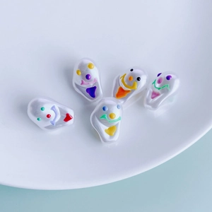 DIY Artificial Baroque Pearl Style Acrylic Resin Hand Painted Ghost Face Smiley Pendants For Halloween Jewelry Making Charms