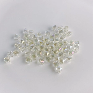 Macro shot of iridescent AB coated glass cube beads for DIY jewelry making