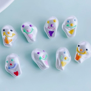 DIY colorful acrylic irregular pearls with hand-painted funny ghost face expressions