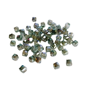 Faceted square glass beads in smoky green AB finish for DIY jewelry making and crafts