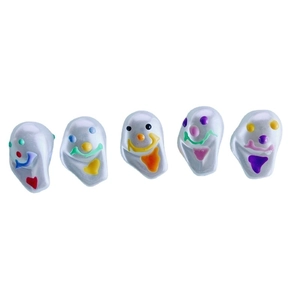 Five colorful hand-painted acrylic resin pendants with funny emoji and pearlescent finish