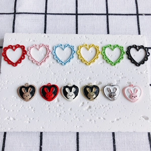 DIY colorful heart-shaped hollow frames and rabbit pendant charms for jewelry making