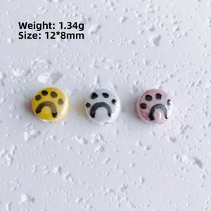 Perles en céramique peintes à la main 12x8mm motif patte de chat pour bijoux DIY