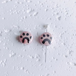 Perles rondes en céramique rose avec motif de patte de chat pour création de bijoux DIY