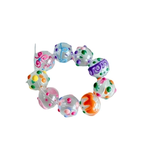 Hollow glass hand-painted beads with colorful polka dots and curves for DIY jewelry