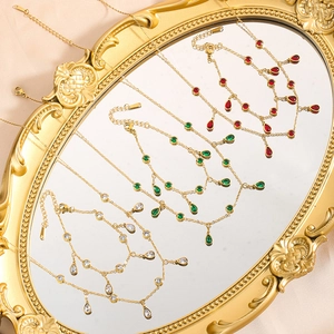 Vintage Gold Plated Stainless Steel Zirconia Teardrop Necklace And Bracelet Elegant Waterdrop Rhinestone Jewelry For Women Party