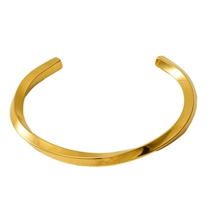 Minimalist twisted gold open cuff bracelet with polished finish for women