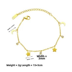 Minimalistisches Armband aus Gold-Titanstahl mit Sternen, Monden und Zirkonia-Anhängern