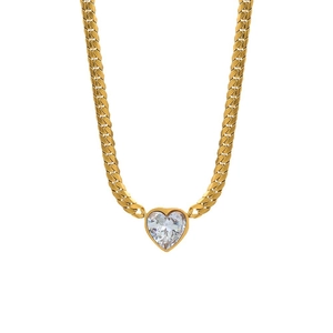 Goldene Gliederkette mit großem herzförmigem Zirkonia-Anhänger für Damen im Retro-Stil