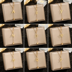 Minimalist Stainless Steel 26 Initial Letter Pendant Necklace For Women Gold Plated Square Cube Tassel Box Chain Jewelry
