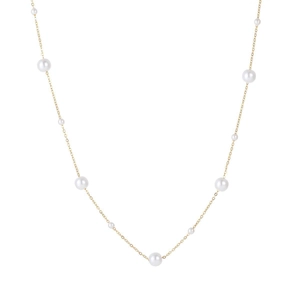 Elegant gold pearl choker necklace with multiple white pearls for women's fashion