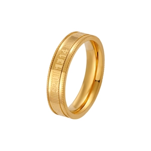Goldener Titanstahlring mit HAPPY 1314 Gravur und eleganten Perlenrändern