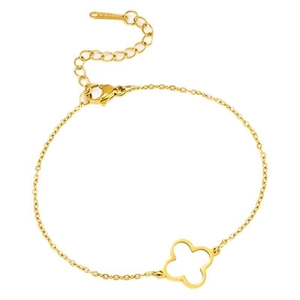 Minimalistisches Armband aus 18K vergoldetem Edelstahl mit hohlem Kleeblatt-Anhänger