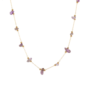 Set collana in acciaio al titanio dorato con perline di ametista viola irregolari