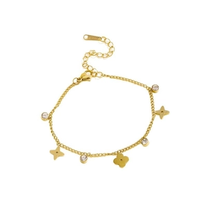 Elegantes 18k vergoldetes Edelstahl-Fußkettchen mit Zirkon-Blumen und Sternanhängern
