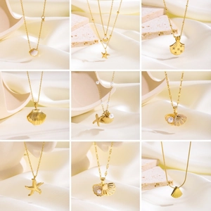 Ocean Starfish Shell Necklace Stainless Steel 18K Gold Plated Jewelry With Artificial Pearl Zircon Mother Of Artificial Pearl For Women Fashion