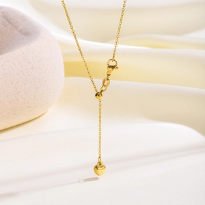Collar de corazón ajustable de acero inoxidable dorado con perla y cierre de langosta