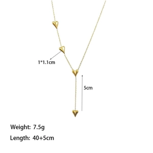 Collar en Y de acero inoxidable dorado con cuatro colgantes de corazón y cadena fina