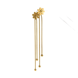 Boucles d'oreilles marguerite plaquées or 18 carats avec longues chaînes serpentines