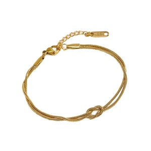 Golden double layer snake chain bracelet with love knot and adjustable lobster clasp
