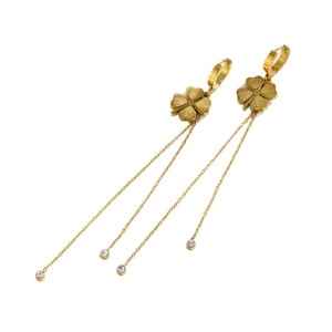 Pendientes de borla de trébol en oro de 18K con circonitas en acero de titanio