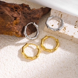 Minimalist Stainless Steel Bamboo Joint Hoop Earrings For Women Fashion Jewelry Gold Silver Vintage Style Earring