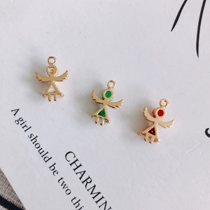 Zircon-studded angel charms in gold and gemstone finishes for DIY jewelry making