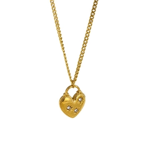 Collier vintage doré avec pendentif cadenas cœur orné d'étoiles en zircone cubique