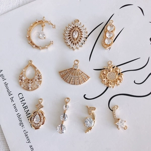 DIY Jewelry Making Accessories Gold Plated Copper Zirconia Pendants Moon Star Fan Flower Leaf Charms For Necklace Bracelet Making